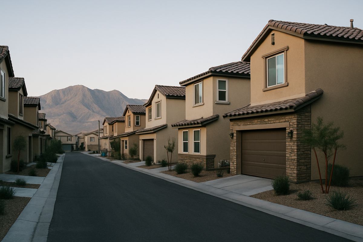 Newer homes in Centennial Hills with mountains behind