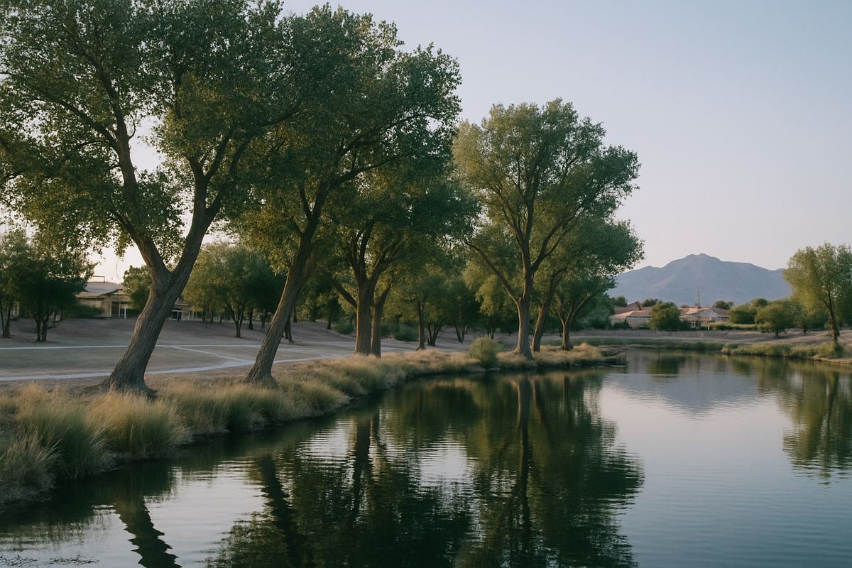 Park pond and cottonwoods in northwest Las Vegas