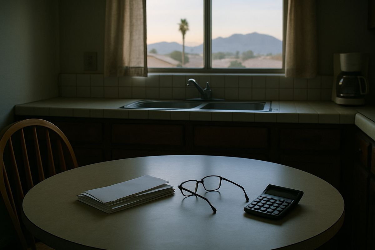 Kitchen table with mail and a calculator in an older east-side home