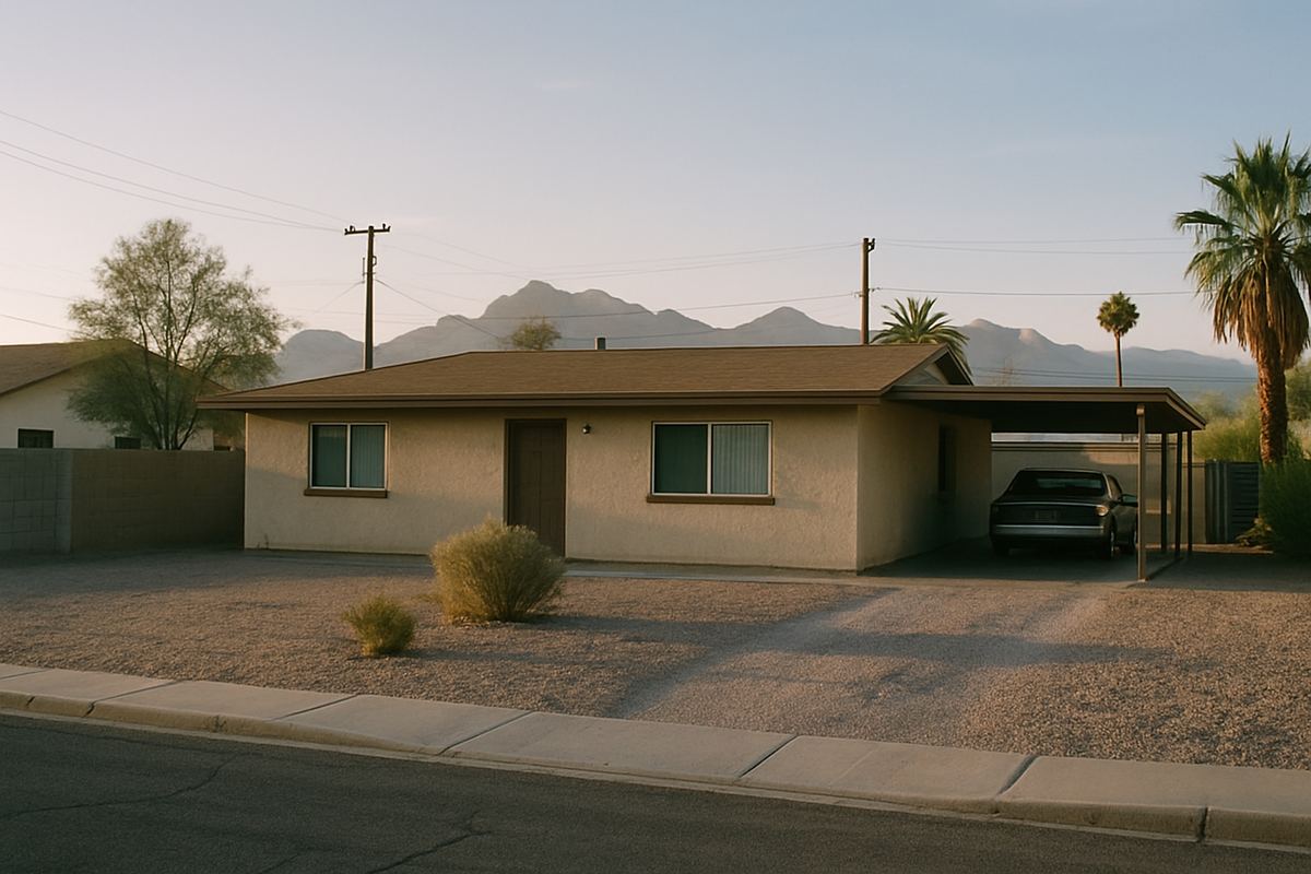 Older single-story stucco house on a North Las Vegas street