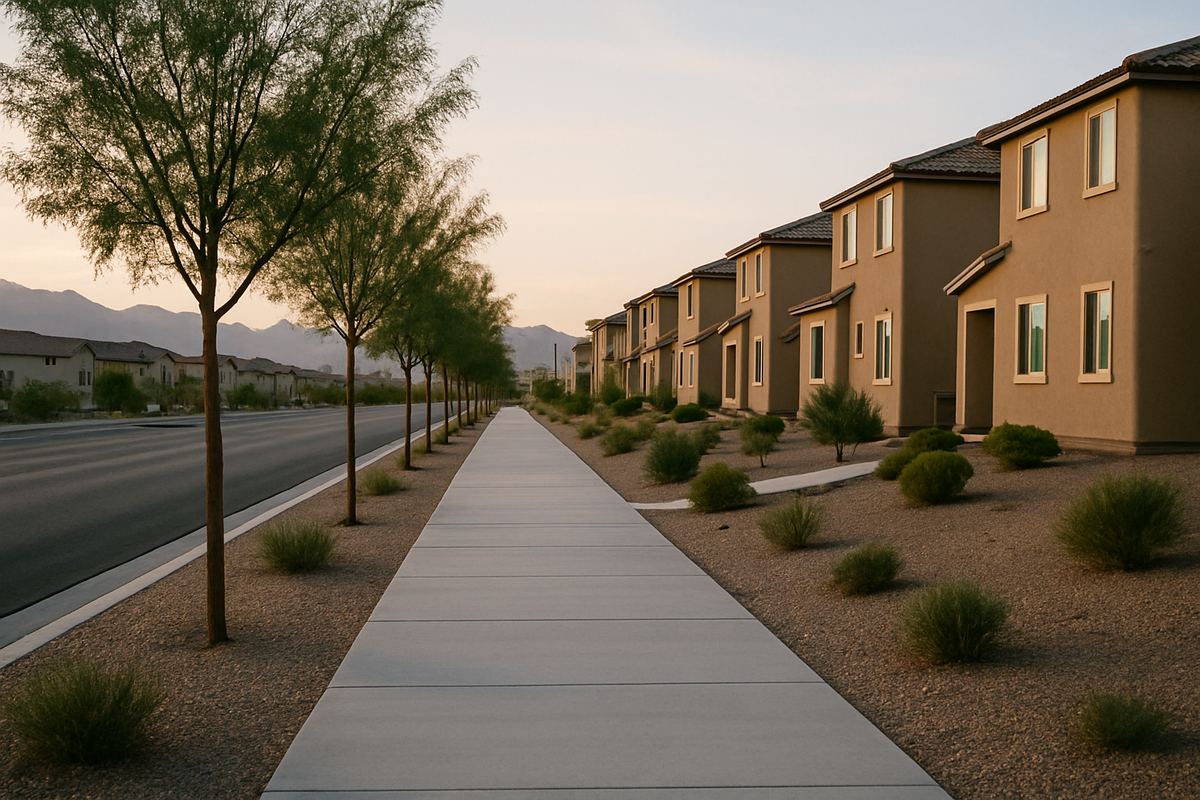 Newer two-story homes along a master-planned street in North Las Vegas