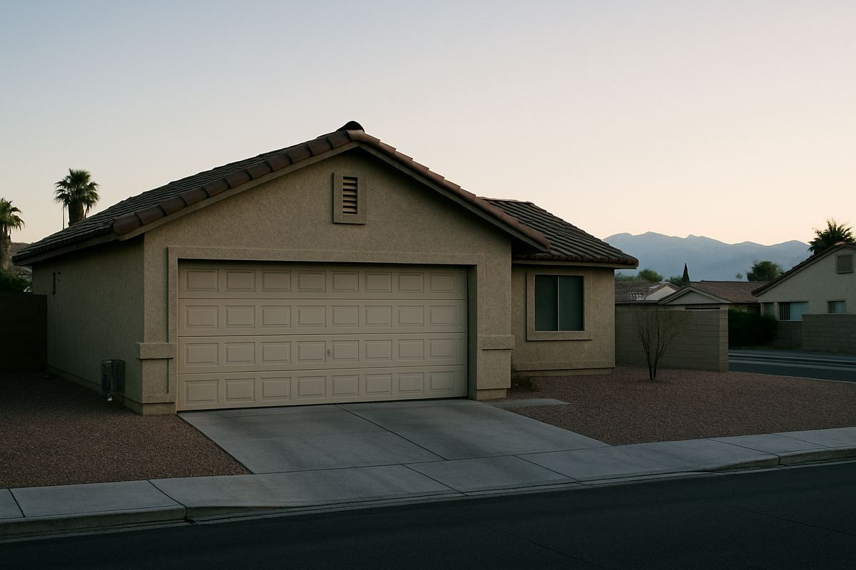 1980s stucco house in Spring Valley with mountains in the distance