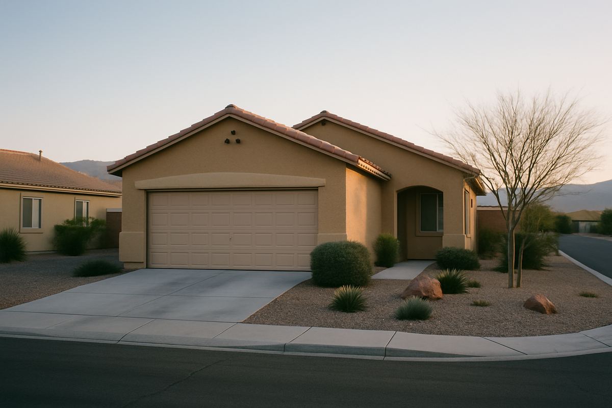 Single-story stucco house with desert landscaping in the Las Vegas valley