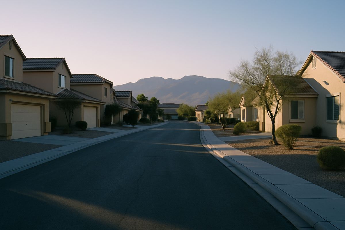 Quiet Las Vegas residential street in early morning light