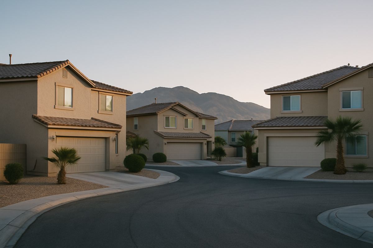 Quiet cul-de-sac of stucco homes in the Las Vegas valley